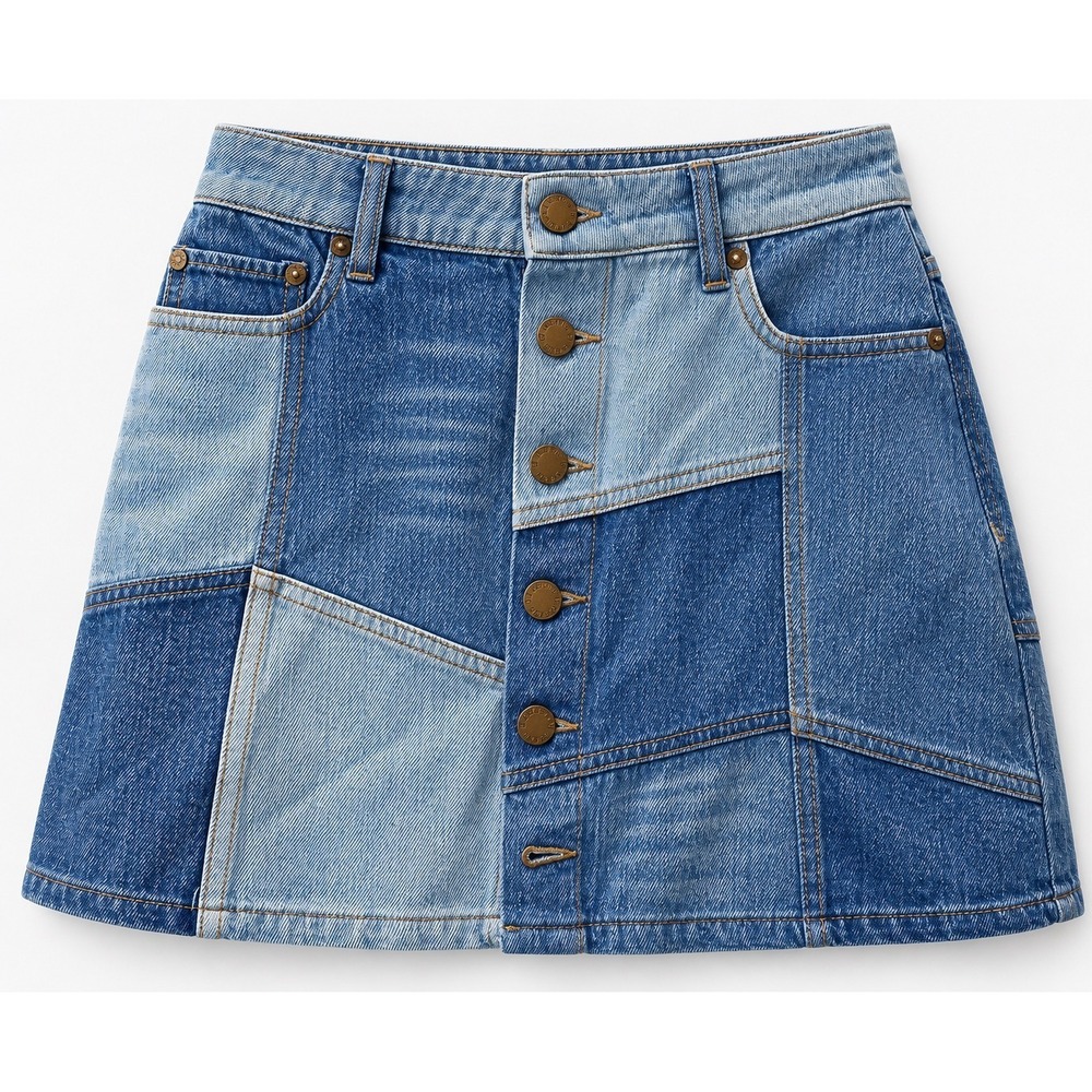 Alice + Olivia Skirt Womens 25 Blue New Patchwork Denim Mini Button Front